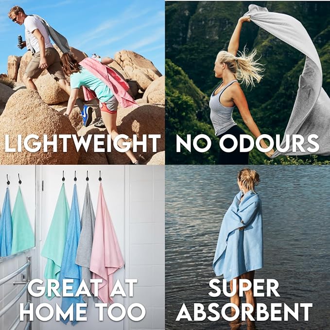 Dock & Bay Beach Towel - Quick Dry, Sand Free - Compact, Lightweight - 100% Recycled - Includes Bag - Rainforest Green, Large (160x90cm, 63x35)