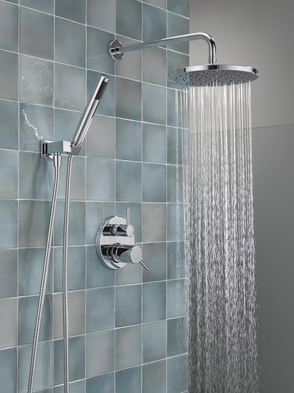 Delta Modern 14 Series Round Rain Shower System Faucet Set, Rainfall Chrome Shower Head and Handle Set, Valve Trim Kit, 10 Inch, Chrome 342702