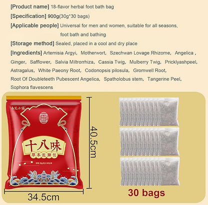 30 Bags Herbal Foot Soak,Foot Bath Herb,Foot Spa Bath Soak Foot Detox Soak to Remove Toxins,Relieve Fatigue & Dispel Cold and Remove Dampness 艾草排湿排寒泡脚包 900g(30 bags*30g) (Green A, 30.5x40.5CM)