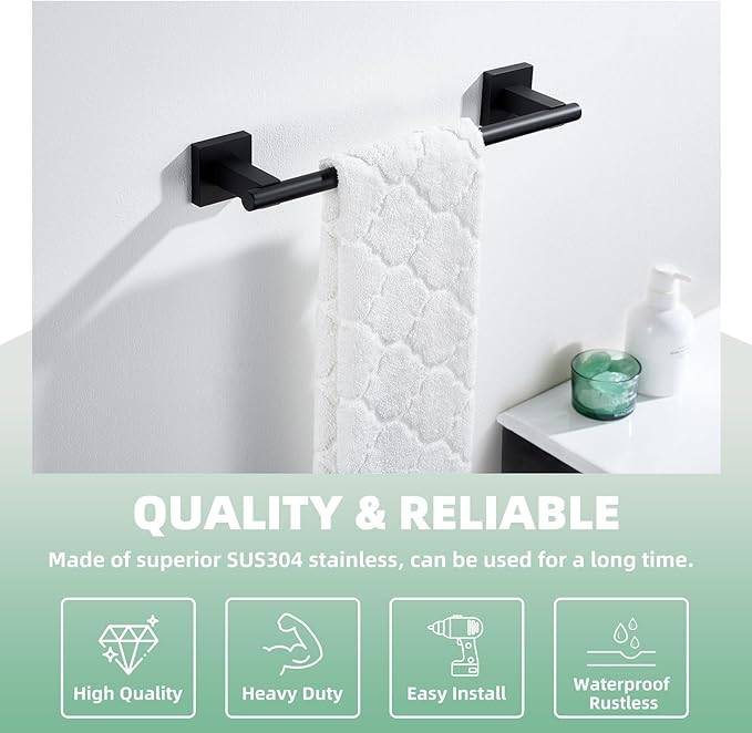 Suyar Matte Black Bathroom Towel Holder, SUS 304 Stainless Steel Short Hand Towel Bar for Wall, 13.78 Inch