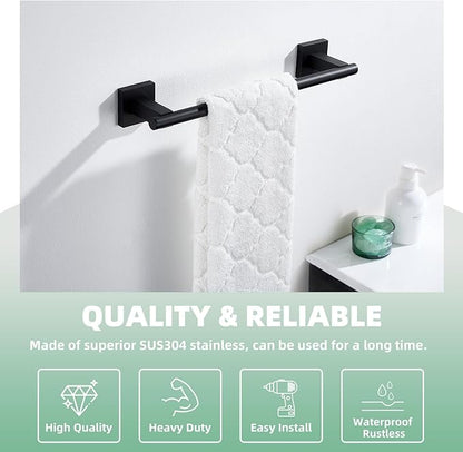 Suyar Matte Black Bathroom Towel Holder, SUS 304 Stainless Steel Short Hand Towel Bar for Wall, 13.78 Inch