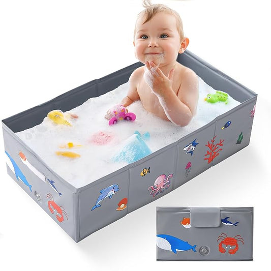 Portable Foldable Baby Bathtub with Drain Plug, 30" L x 15.2" W x 8.6" H Kids Travel Tub, Converts Shower to Tub, No Assembly Folds Flat for Storage, for Infant Toddler 6M-5 Years