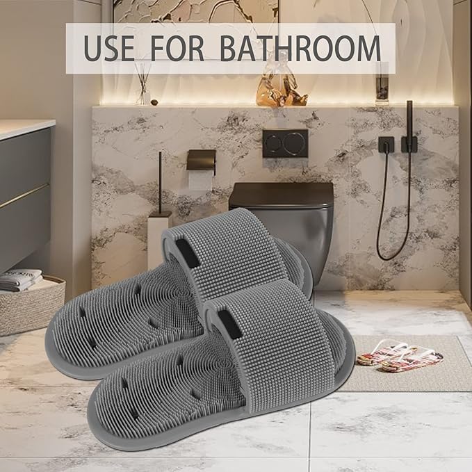 Shower Foot Scrubber with Non-slip Suction Cups, Silicone Bristle Shower Foot Cleaning Brush Slipper for Spa Massager Exfoliating Dead Skin Remover (1 PCS) (Gray)