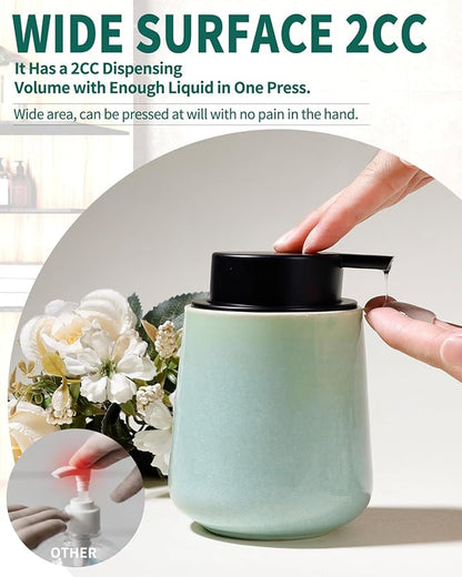 BosilunLife Hand Soap Dispenser - Ceramic Dish Soap Dispenser for Bathroom 12ounce Refillable Liquid Hand Wash Dispenser for Essential Oil, Lotion Soap, Light Green