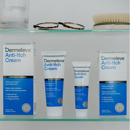 Dermeleve Steroid Free Anti-Itch Cream | Extra Strength for Psoriasis, Seborrheic Dermatitis, Viral Rash, Bug Bites, Allergy, Chronic Hives, Neuropathy (Nerve) | Full Body Itch Relief | 4 oz (2 Pack)