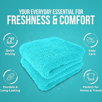 DAN RIVER 12 Pack Wash Cloths for Showering [12x12] - 100% Cotton Washcloths Premium Quality Flannel Face Cloths for Bathroom, Highly Absorbent and Soft Feel Wash Clothes, Aqua