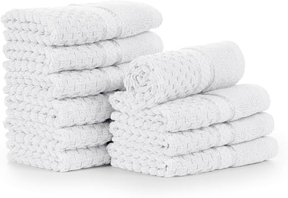 Ample Decor Christmas White Wash Cloth Set of 10 100% Cotton - Popcorn Textured - Mulaayam Collection - 12 X 12 Inch