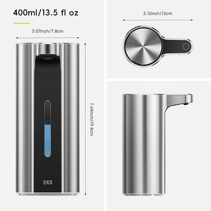 EKO Aroma Pro 13.5 fl oz Touchless Automatic Liquid Soap Dispenser, Rechargeable Hand & Dish Soap Dispenser for Bathroom and Kitchen, Waterproof, Adjustable Volume Control (Stainless Steel)