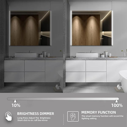 Medicine Cabinet with LED Lights and Mirror, 36 x 32 Inch Surface or Recessed Mounted Bathroom Cabinets with Door, Defogger, Memory Function, 3-Color Mode, Outlet&USB, Dimmer, Storage Shelf