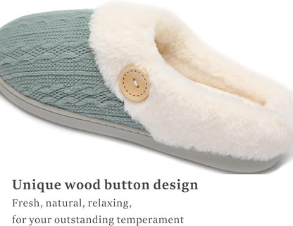 Chantomoo Womens Slipper Warm Comfy Memory Foam House Slippers Knitted Shoes Faux Fur Lined Anti-Skid Rubber Sole Bedroom Cozy Indoor Outdoor Slippers