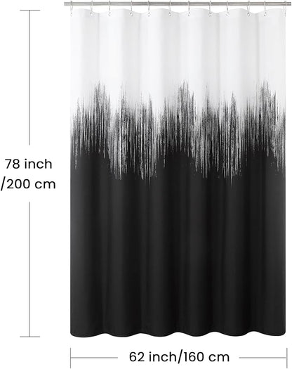 Long Fabric Shower Curtain, Black and White Cloth Shower Curtains for Bathroom, Modern Waterproof Bathroom Curtains, 62" W x 78" H