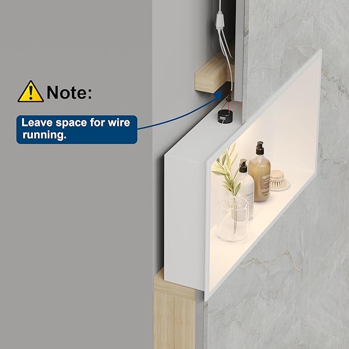 Neodrain Shower Niche with Non-dimmable LED Downlight, 24X12Inch White Stainless Niche No Tile Needed Shower Niche, Built-in Recessed Niche for Bathroom Storage