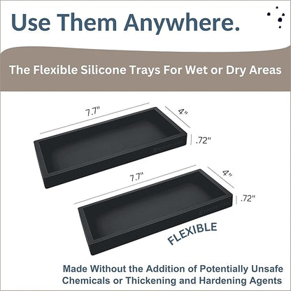Countertop and Vanity Tray - 2 PC Small 7.7" Silicone Bathroom Trays, Kitchen Soap Tray, Dish Sponge Soap Holder Kitchen Sink Organizer Caddy, Bathroom Counter Trays for Lotion Dispenser