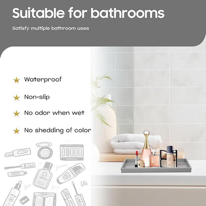 Vanity and Bathroom Tray, 9.8" ABS Countertop Organizer,Waterproof Vanity Tray for Toilet Tank,Perfume,Soap,Keys,Bathroom Accessories,Kitchen and Bath Trays,Non Slip Small Trays,Gray,2 Pack