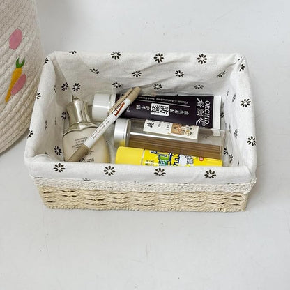 4-Pack Handmade Beige Woven Paper Rope Storage Baskets with Inner Handles & Removable Liners, Rectangular Organizers for Drawers, Shelves & Closets, Decorative Small Storage Bins
