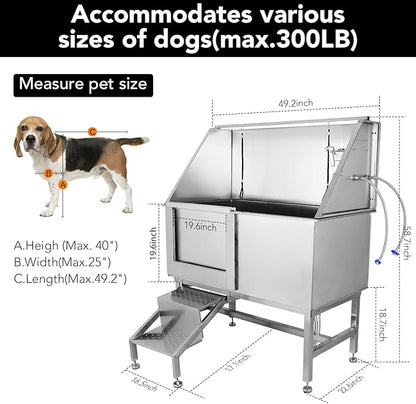 50" Dog Grooming Tub, Stainless Steel Pet Washing Station, Professional Dog Grooming Bathtub for Large, Medium & Small Pets, Left Door