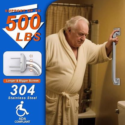 Bathroom Grab Bars Stainless Steel Handrail ADA Compliant 500lbs bathtubs and Showers Toilet Handle Safety for Handicap, Elderly, Disabled, Injury (12inches 2 Pack)