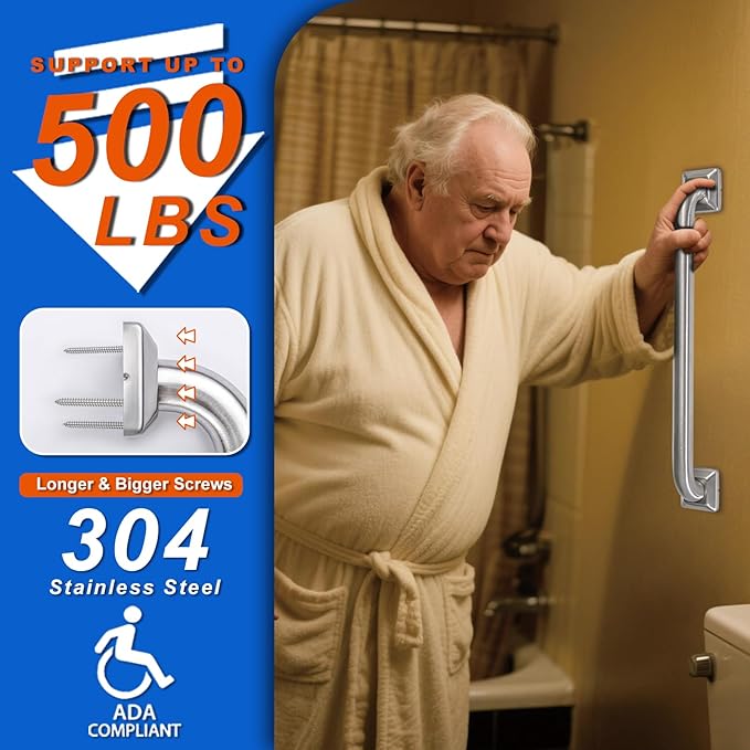 Bathroom Grab Bars Stainless Steel Handrail ADA Compliant 500lbs bathtubs and Showers Toilet Handle Safety for Handicap, Elderly, Disabled, Injury (18inches 2 Pack)