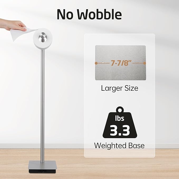 KES Freestanding Toilet Paper Holder Stand 26.2 Inch, Toilet Paper Roll Holder for Bathroom Floor SUS304 Stainless Steel Brushed Steel, BPH286S66A-2