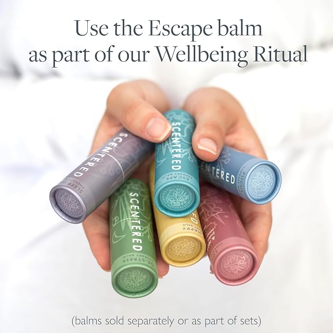 Scentered Aromatherapy Balm Stick - Escape - Natural Calm Essential Oil Roll On - Meditation Aid for Relaxation & Self-Care - Frankincense, Oud, Sandalwood - Self-Care Stocking Stuffers for Women