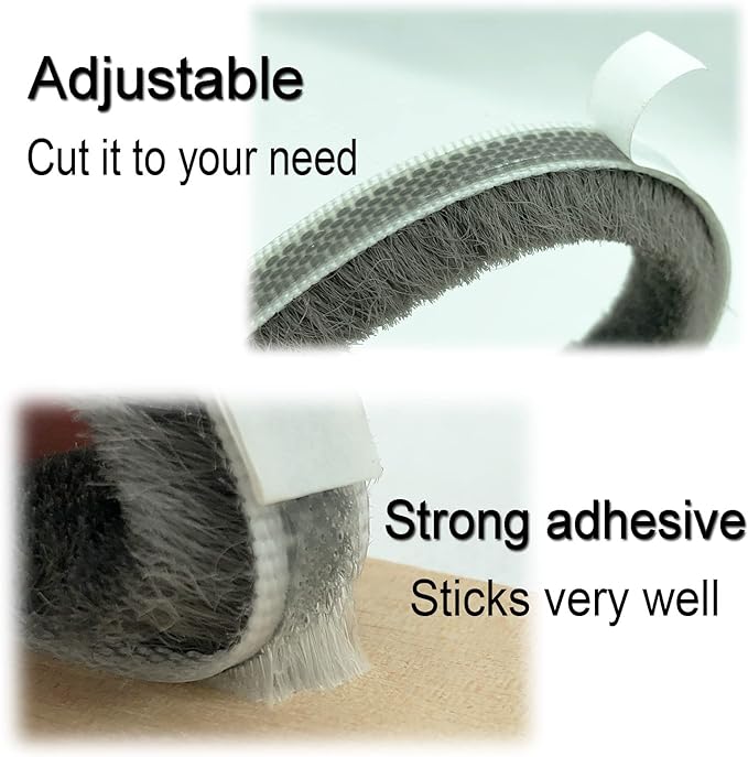 Adhesive Pile Weather Stripping, Weatherstrip Fuzzy Door Brush Strip for Sliding Sash Door Window Wardrobe Seal(33ft x11/32 Backing x 11/32 Brush inch, Black)
