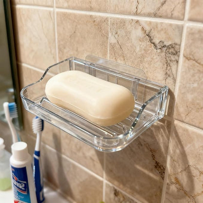 Soap Bar Holder for Shower Wall Mounted, Soap Dish Container Saver Strong Adhesive No Drilling for Bathroom Kitchen Sink, Clear