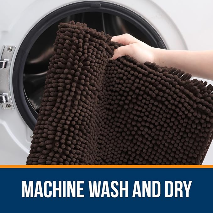 OLANLY Bathroom Rugs 47x24, Extra Soft Absorbent Chenille Bath Rugs, Rubber Backing Quick Dry, Machine Washable Bath Mats for Bathroom Floor, Tub and Shower, Home Decor Accessories, Brown