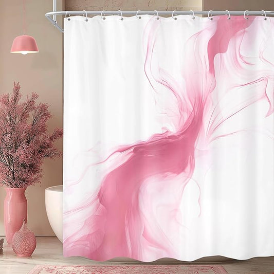 Cinbloo Pink Shower Curtain 60Wx72H Abstract Marble Ombre Modern Ink Texture Cute Elegant Luxury Bathroom Curtain Set Smoke Shapes Minimalist Simple Girls Girly Women Bath Bathroom Accessories Decor