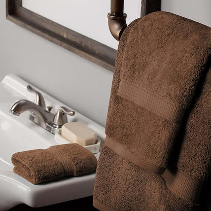 Superior Egyptian Cotton Pile 3 Piece Towel Set, Includes 1 Bath, 1 Hand, 1 Face Towel/Washcloth, Ultra Soft Luxury Towels, Thick Plush Essentials, Guest Bath, Spa, Hotel Bathroom, Chocolate
