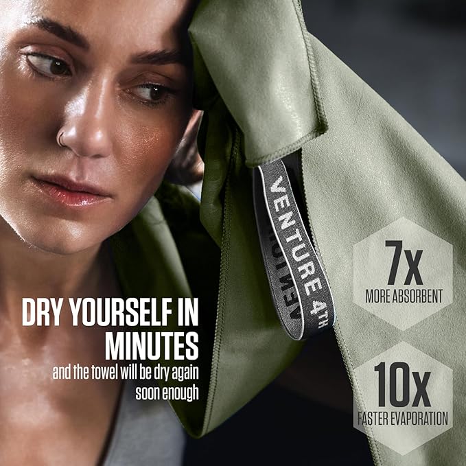 VENTURE 4TH Quick Dry Towel. Microfiber Travel Towel Ideal for Camping, Hiking, Backpacking, Gym. Lightweight & Fast Drying Travel Towels for Body. Compact & Easy to Pack - Army Green Extra Large