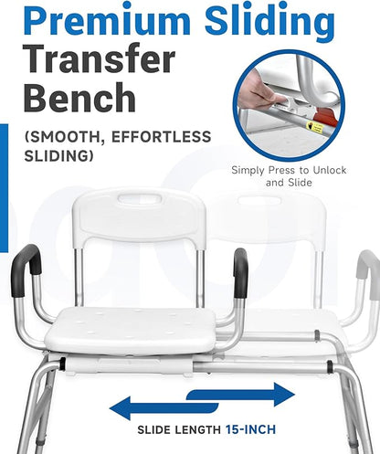 Sangohe Shower Chair for Inside Shower, Sliding Shower Chair, Tub Transfer Bench with 360⁰ Swivel Seat, Tub Transfer Benches for Bathtubs, Medical Shower Seat for Elderly and Disabled, 788B
