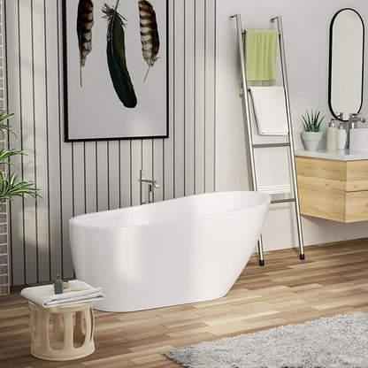 Mocoloo Freestanding Bathtub - 59 Inch Acrylic Stand Alone Soaking Bath Tub for Bathroom with a Right Overflow and Drain