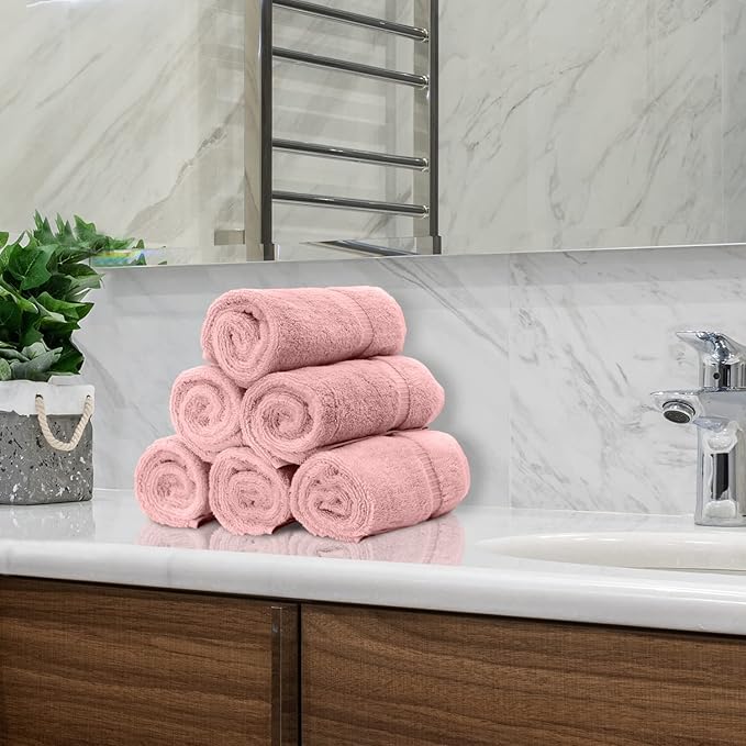 Monogrammed Hand Towel, Personalized Initial Gift, Extra Absorbent 100% Turkish Cotton - Soft Terry Finish - Set of 2 - Black Block Initial T - Embroidered on Pink Towels