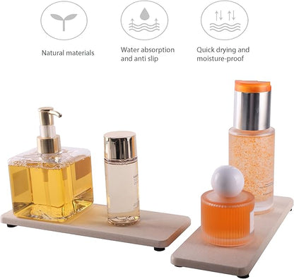 2 Pcs Water Absorbing Stone Trays, Kitchen/Bathroom Sink Soap Dish, Diatomite Tray Used for Hand Soap & Cosmetic Bottles in The Modern Home, 3.15" W x 8.7" L, Light Gray