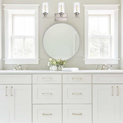 Bathroom Light Fixtures 3-Lights Seeded Glass in Brushed Nickel Finish, 23.6-Inches Vanity Lighting Bath Wall Mount Lamp for Kitchen Living Room Workshop