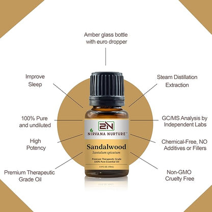 Sandalwood Essential Oil Aromatherapy Diffuser 100% Pure, Premium, Therapeutic Grade, Undiluted, for Calm and Relaxation, Skin Care, Hair Care
