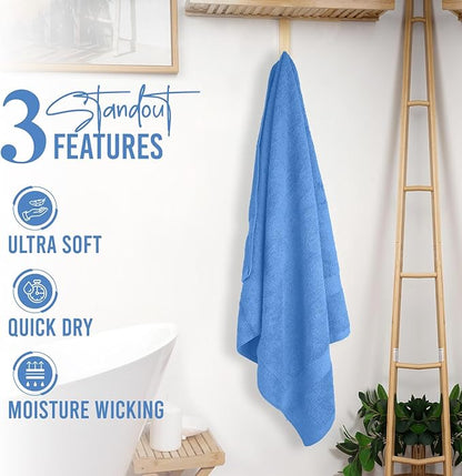 RIVERSIDE 100% Ring Spun Cotton Large Bath Towels Set of 4, 27 x 54 Inches – Quick Dry, Soft & Highly Absorbent Towels for Shower & Bathroom – Luxury 600 GSM Towels for Home, Spa, Gym, Medium Blue