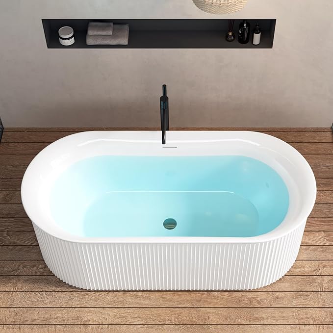 FerdY Nami 67" Acrylic Freestanding Bathtub, V Shape Freestanding Soaking Acrylic Bathtub, Modern White, Brushed Nickel Pop-Up Drain and Minimalist Design Overflow, cUPC Certified