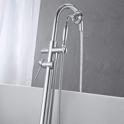 Tub Filler Freestanding Bathtub Faucet Chrome Floor Mounted Brass Bathroom Tub Faucets with Hand Shower