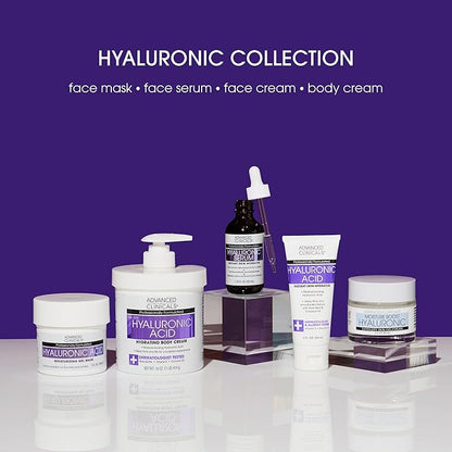 Advanced Clinicals Hyaluronic Acid Moisturizer Body Cream | Hydrating Cream & Body Lotion For Women & Men To Help Improve Look of Wrinkles, Stretch Marks, Dry Skin, & Crepey Skin, 16OZ + Travel Size