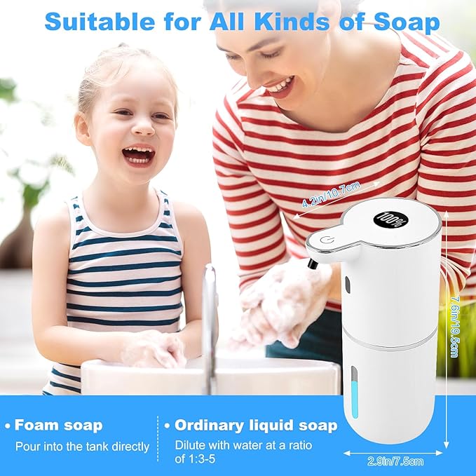 Automatic Soap Dispenser Touchless, Rechargeable Foaming Hand Soap Dispenser with 6 Adjustable Levels & Waterproof Design | Hands-Free Dispenser for Bathroom, Kitchen, Dishwashing & Shower