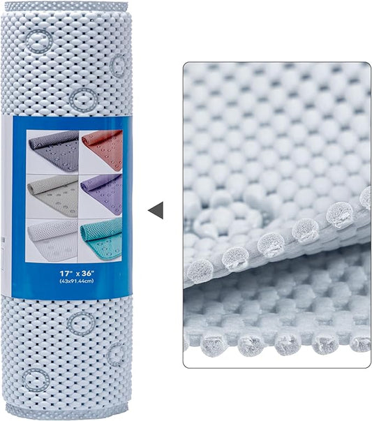 Double Layer Foam Non Slip Bathtub Mat 37x17in, More Comfortable and Thicker Tub Mat Than Ordinary Foam Shower Mat, Bath Mat for Tub with Suction for Comfort and Safety (G-Gray Blue, 36'' x 17'')