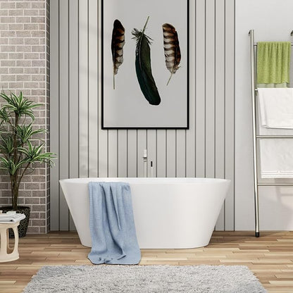 Mocoloo 59 Inch Freestanding Bathtub - Acrylic Soaking White Tub for Bathroom Stand Alone Ergonomic Modern Bathtub with Overflow and Stianless Offset Drain