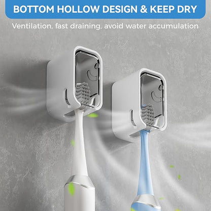 Toothbrush Holders for Bathrooms, 2PCS Innovation Single Slot Toothbrush Holder Wall Mounted with Cover for Shower, Single Toothbrush Dispenser Storage Organizer for Family & Travel