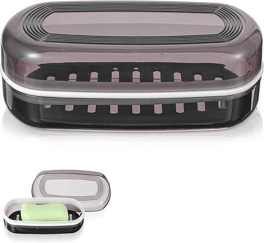 Shampoo Bar Holder Leak-Proof Travel Soap Case Black Soap Dish with Draining Layer, Multi-Use Large Soaps Box for Shampoo Bars Travel, Camping, Gym, Bathroom
