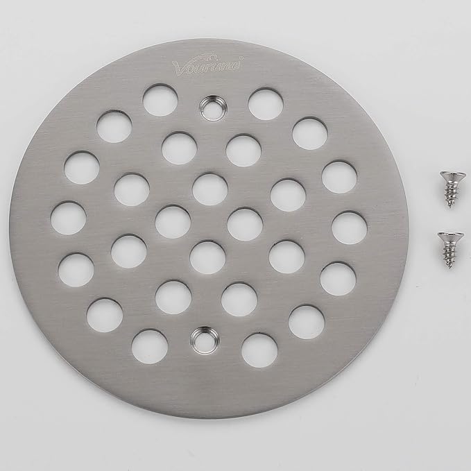 4-1/4Inch（108mm Screw-in Shower Strainer Drain Cover Replacement Floor Strainer Floor Drain (Brushed Nickel)