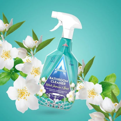 Astonish Streak Free Foaming Bathroom Cleaner Spray Bottle - Deep Cleaning White Jasmine & Basil Scented Spray For Soap Scum, Watermarks & Limescale - Cruelty Free Household Cleaning Supplies, 750 ml