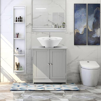 Bonnlo Pedestal Under Sink Storage Bathroom Vanity with 2 Doors Traditional Bathroom Cabinet Space Saver Organizer 23 5/8" x 11 7/16" x 23 5/8" (L x W x H) (Grey)