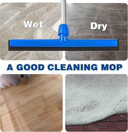 18" Floor Squeegee with 43" Adjustable Aluminum Handle Light Duty Magic Broom for Floor,Garage Courtyard Shower Bathroom Floor Marble Glass Tile Water Foam Cleaning
