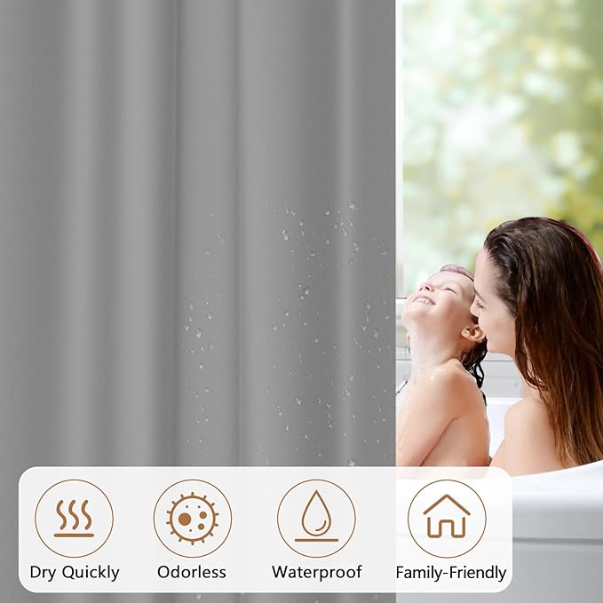 72 x 84 inch Extra Long Waterproof Fabric Shower Curtain Liner, Light Grey Cloth Shower Liner with 3 Large Magnets, Tall Bathroom Shower Curtain Lightweight Machine Washable